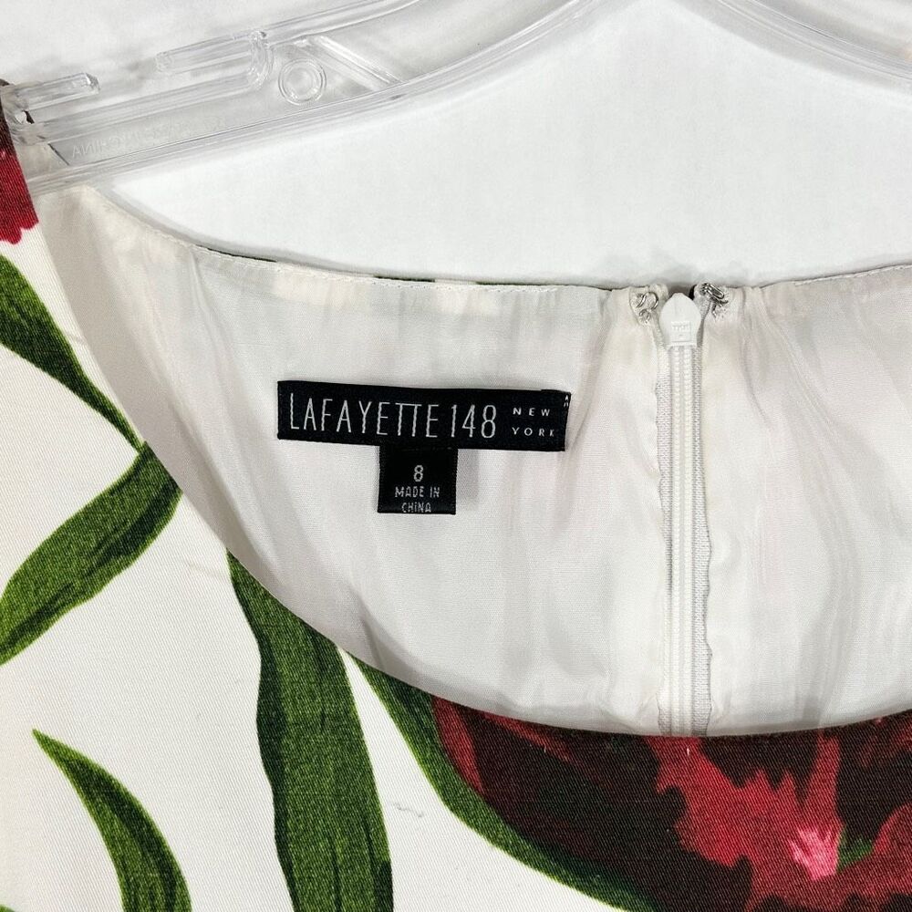Lafayette 148 Size 8 Dress White Red Green Floral Shift Lined‎ Knee Length 642 - Picture 7 of 8